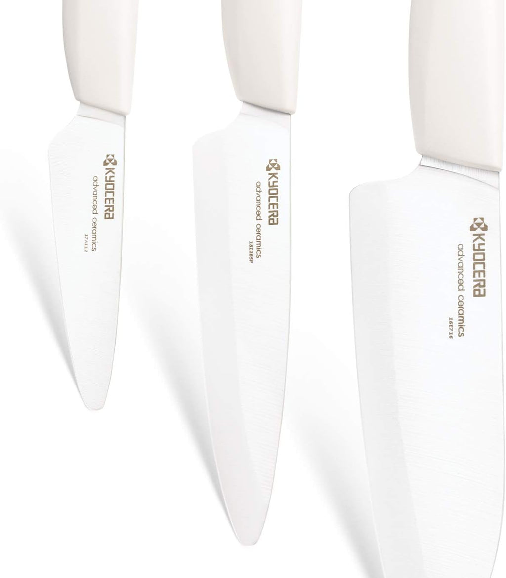 Kyocera 3Piece Advanced ceramic Revolution Series Knife Set, White, Blade Sizes: 5.5', 4.5', 3'