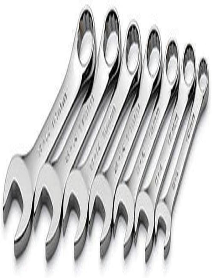 SK Professional Tools 86247 7-Piece 12-Point Stubby Metric Short Combination Wrench Set - SuperKrome Finish, Set of 7 Chrome Wrenches Made in USA
