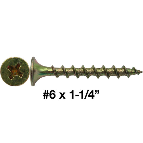 #6 x 1-1/4' Yellow ZINC COARSE Thread Drywall, Gypsum Board, Sheet Rock, Plasterboard Screws. - CASE Qty 9 Boxes 12,411 Screws