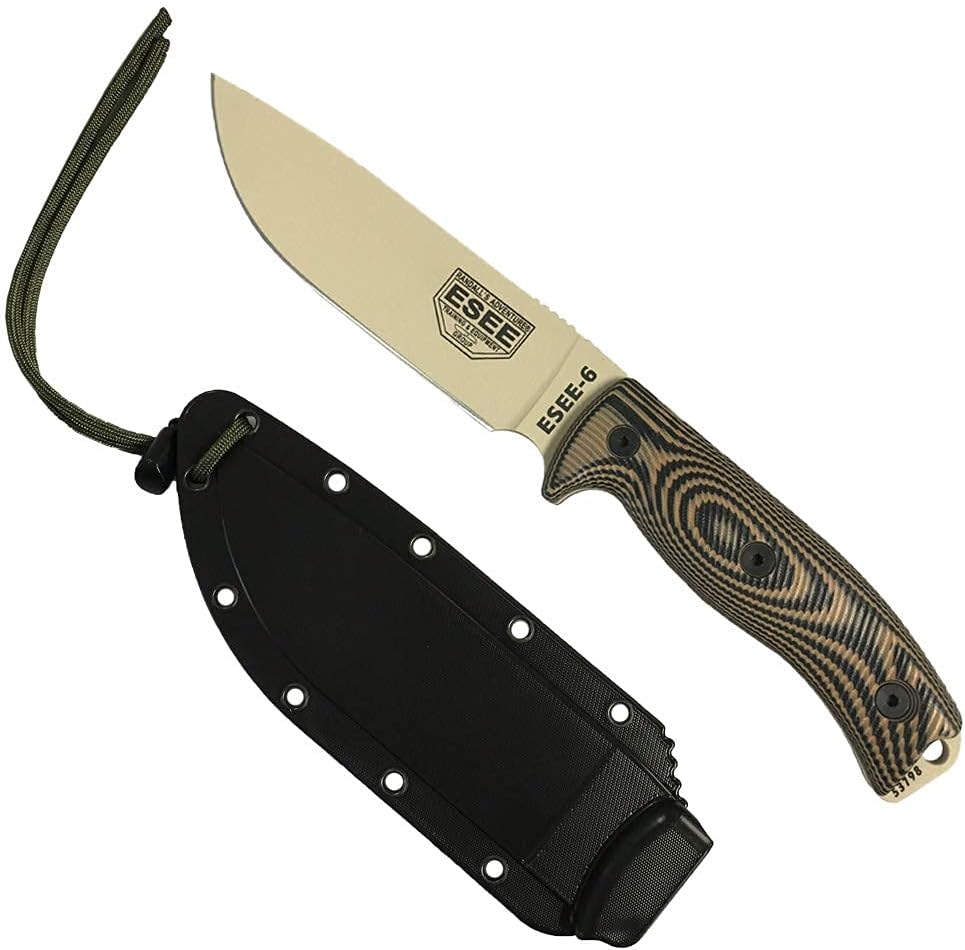 ESEE-6 1095 Carbon Steel, Black Sheath (Desert Tan Blade, Coyote/Black G10 3D Handle)