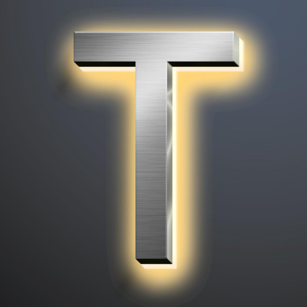 Backlit Illuminated LED House Numbers For Outside 16 Inch, Lighted Address Signs For House, Large Modern Illuminated Address Number, Brushed Silver, Warm White Light,T