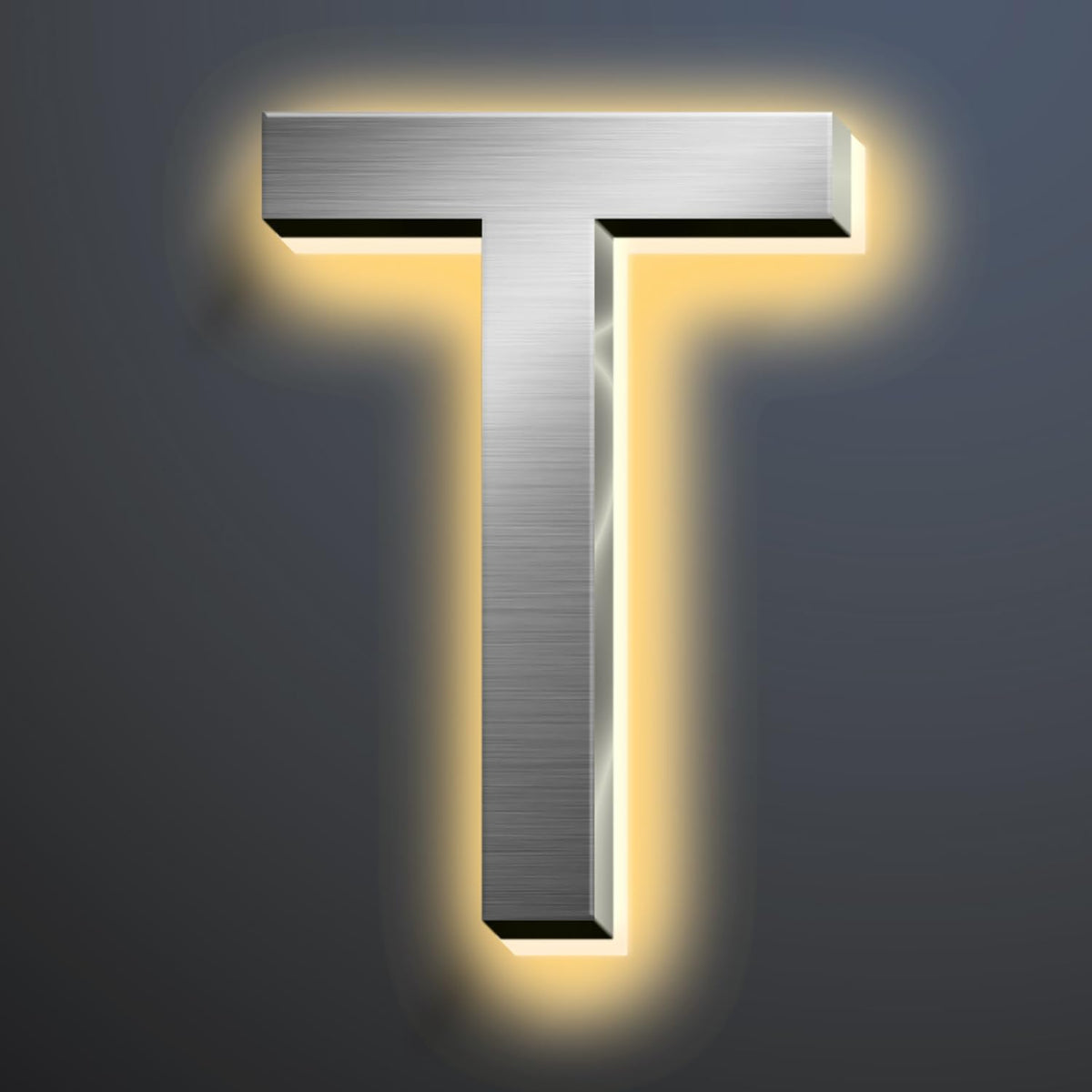 Backlit Illuminated LED House Numbers For Outside 16 Inch, Lighted Address Signs For House, Large Modern Illuminated Address Number, Brushed Silver, Warm White Light,T