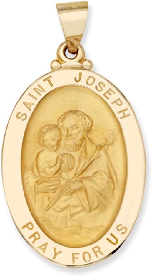 14k Yellow Gold and White Gold Polished Saint Joseph Oval Pendant Medals