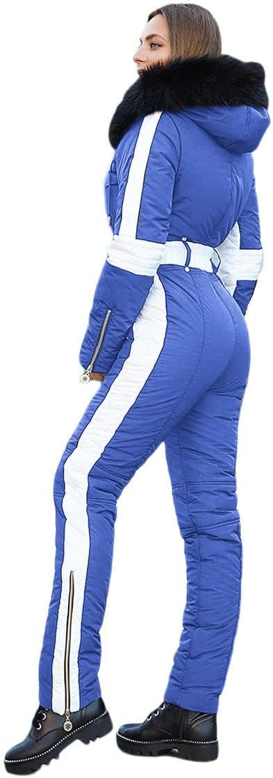 Yousify Womens Snow Suits Winter Ski Suit Onesie Outdoor Sports Waterproof Snowsuit Removable Faux Fur Collar Coat Jumpsuit