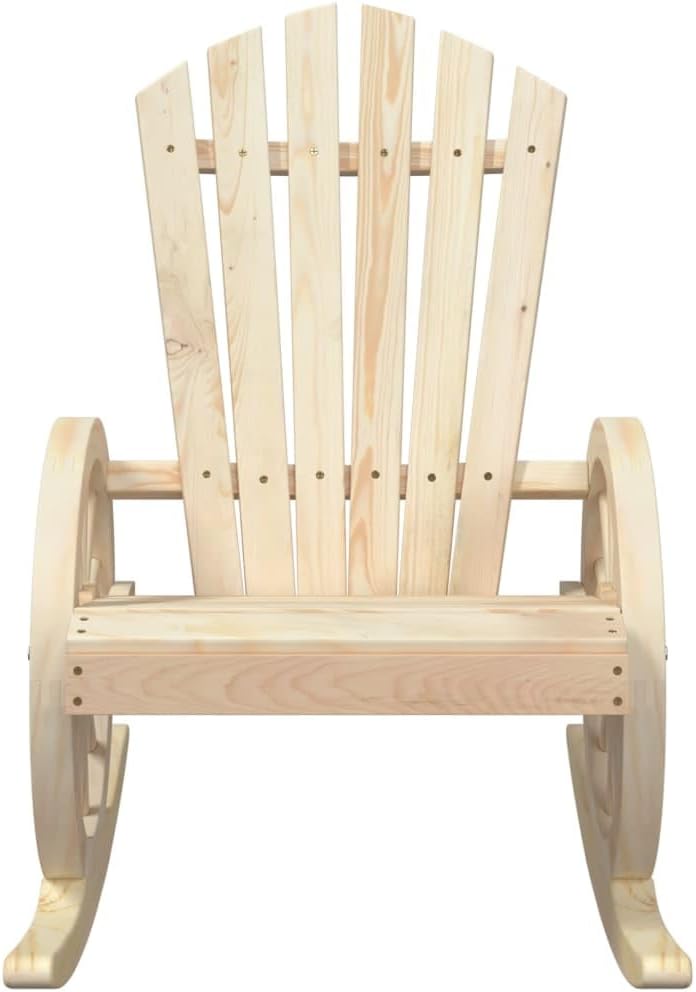 Solid Fir Wood Rocking Adirondack Chair Outdoor Patio Furniture for Garden, Poolside, Deck - Ergonomic Lounge Chair with Wagon-Wheel Armrests