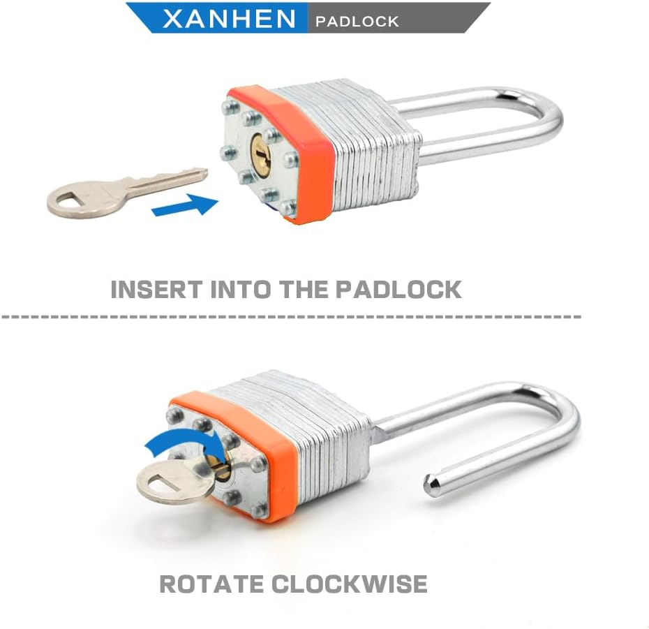 Lock Outdoor Padlocks, Key Lock, Padlocks with Same Key - Laminated Steel Keyed Padlocks with Long Shackle, 60 Pack, for Hasp Latch, Sheds, Fences, Storage Locker, School, Gym