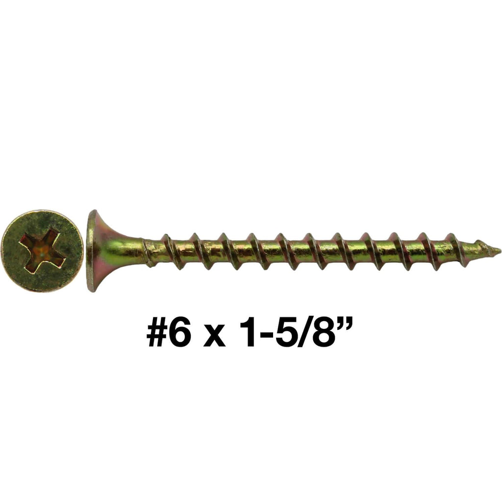 #6 x 1-5/8' Yellow ZINC COARSE Thread Drywall, Gypsum Board, Sheet Rock, Plasterboard Screws. - CASE Qty 42 Boxes - 7,182 Screws