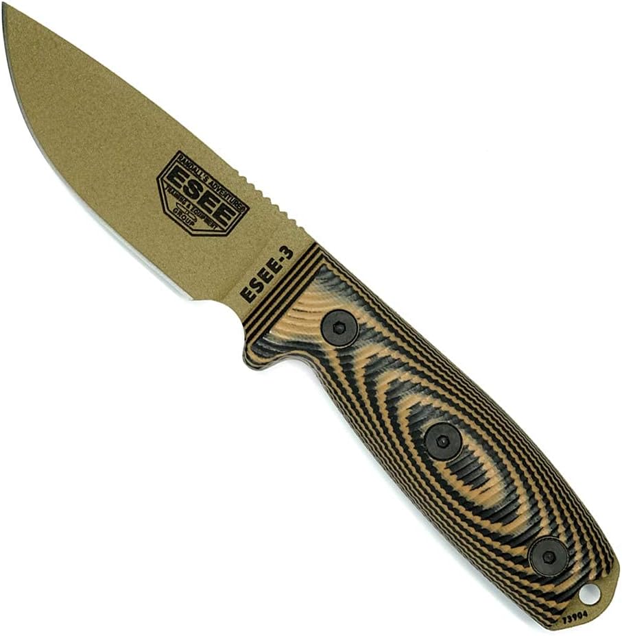 ESEE-3 1095 Carbon Steel, Black Sheath (Dark Earth Blade, Coyote/Black G-10 3D Handle)