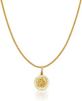 14K Yellow Gold St. Christopher Medal Pendant Necklace Protect Us Charm with 1.1mm Wheat Chain