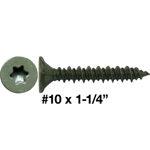 10x1-1/4 Sharp Point Torx/Star Head Screws for Fastening Cement Backer/Board/Tile- Torx/Star - T-25 Head - CASE Qty 42 Boxes 6,972 Screws