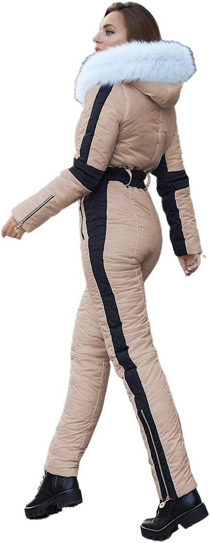 Yousify Womens Snow Suits Winter Ski Suit Onesie Outdoor Sports Waterproof Snowsuit Removable Faux Fur Collar Coat Jumpsuit