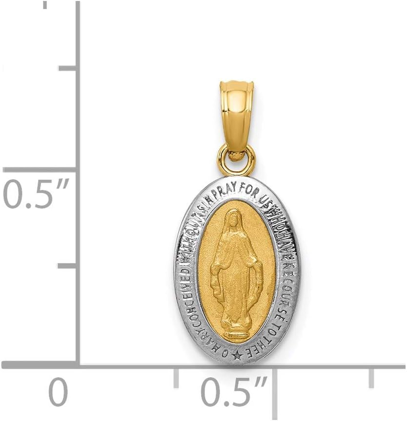 DEWBERRY 14k Yellow or White Gold Miraculous Medal Pendant | Religious Charms | Unisex Miraculous Pendant | Medal Pray For US Pendants for Men's Womens | Hollow Miraculous Medal With Scallop Frame
