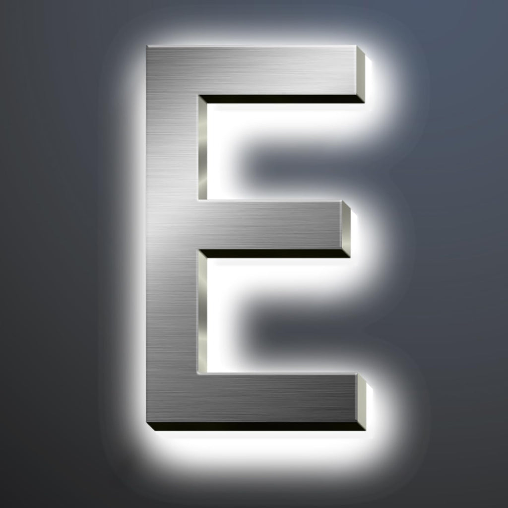 Backlit LED Illuminated House Numbers For Outside 18', Stainless Steel Modern Lighted Address Signs For Home, Illuminated Address Numbers, Brushed Silver, White Light,E