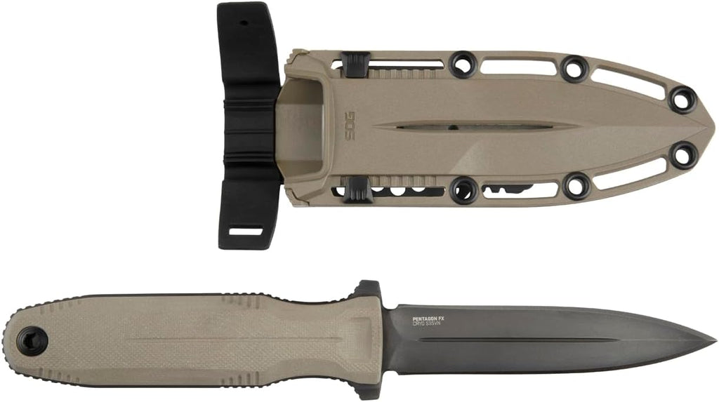 SOG Pentagon FX Professional Hard-Use Full-Sized Fixed Blade Knife for Tactical Needs | CYRO S35VN Full-Tang Steel Blade