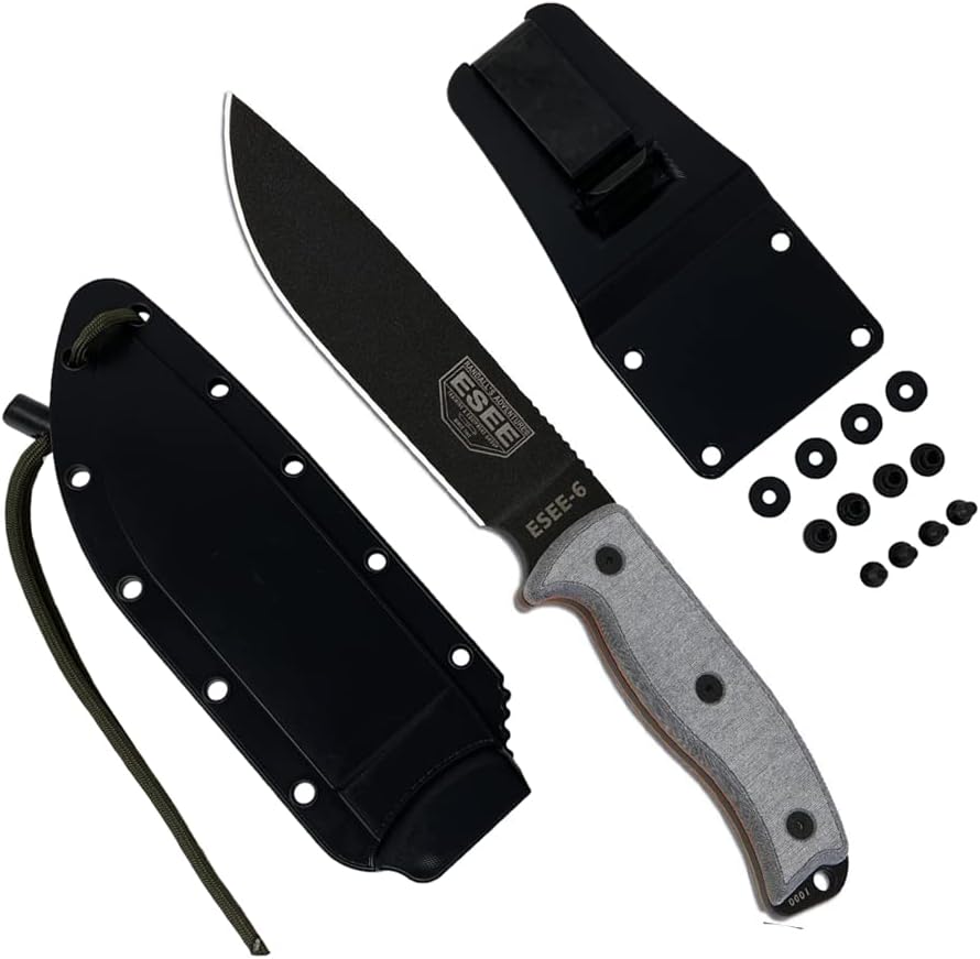 ESEE Knives 6P Fixed Blade Knife w/Molded Polymer Sheath (Black Blade/Black Sheath)