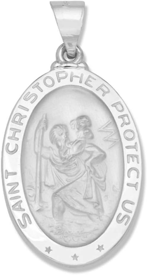 14k Yellow Gold and White Gold Polished Saint Christopher Oval Pendant Medal Necklaces
