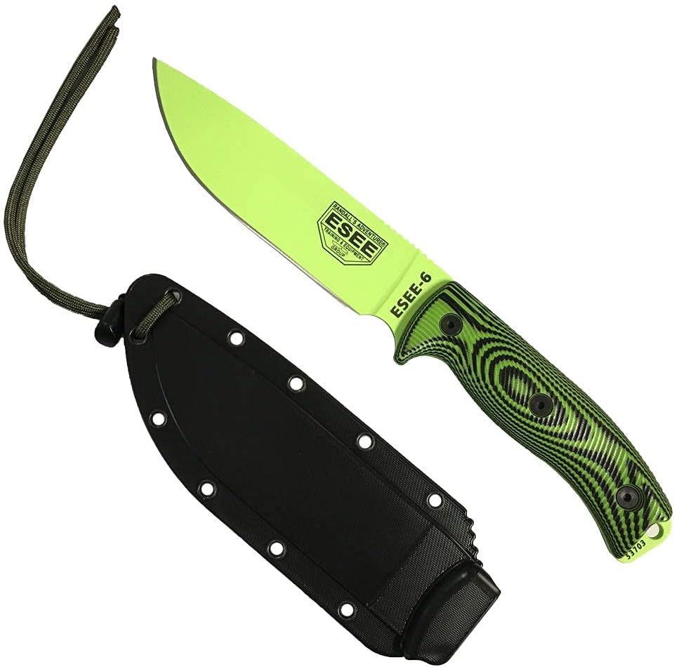 ESEE-6 1095 Carbon Steel, Black Sheath (Venom Green Blade, Neon Green/Black G10 3D Handle)