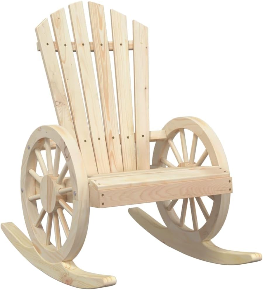 Solid Fir Wood Rocking Adirondack Chair Outdoor Patio Furniture for Garden, Poolside, Deck - Ergonomic Lounge Chair with Wagon-Wheel Armrests