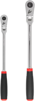 TEKTON 3/8, 1/2 Inch Drive Flex Head Quick-Release Comfort Grip Long Ratchet Set, 2-Piece (12, 14 in.) | SRH99302