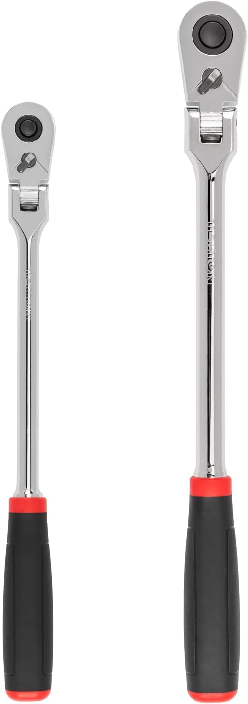 TEKTON 3/8, 1/2 Inch Drive Flex Head Quick-Release Comfort Grip Long Ratchet Set, 2-Piece (12, 14 in.) | SRH99302