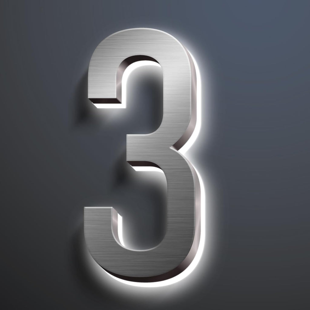 Backlit Illuminated LED Address Numbers, House Number Signs Lighted Plaque, Stainless Steel Lighted House Number For Outdoor.,20,3