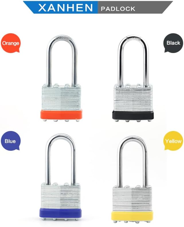 Laminated Steel Keyed Padlocks, 100 Pack, Blue, Keyed Alike, Long Shackle, 1-9/16' (40mm), for Hasp Latch, Sheds, Fences, Storage Locker, School, Gym
