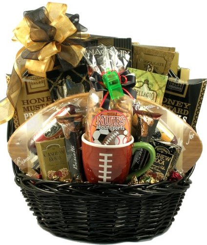 Gift Basket Village: 'MVP Sports Fan' Deluxe Gift Basket - Gourmet Cheeses, Snacks & Coffee Set with Football Cutting Board