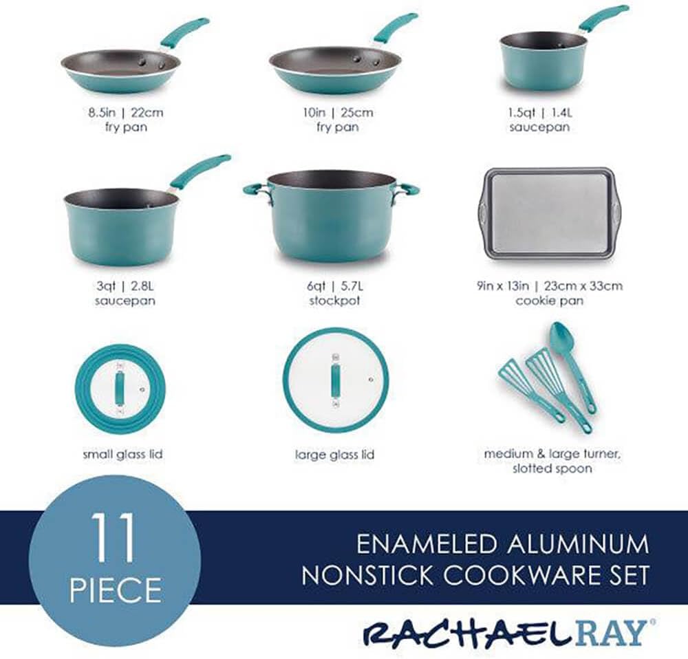 Rachael Ray 14747 11-Piece Nonstick Cookware Set - Blue
