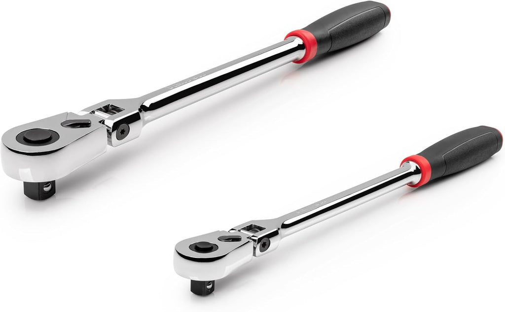 TEKTON 3/8, 1/2 Inch Drive Flex Head Quick-Release Comfort Grip Long Ratchet Set, 2-Piece (12, 14 in.) | SRH99302