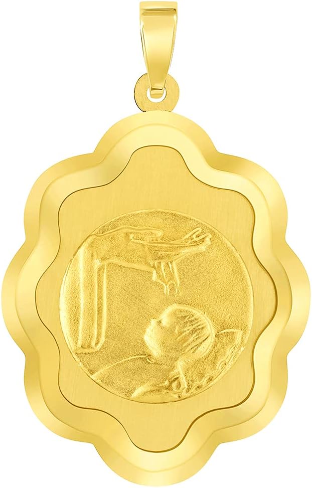 Jewelry America 14k Yellow Gold Religious Baptism Christening On Elegant Medal Pendant Necklace