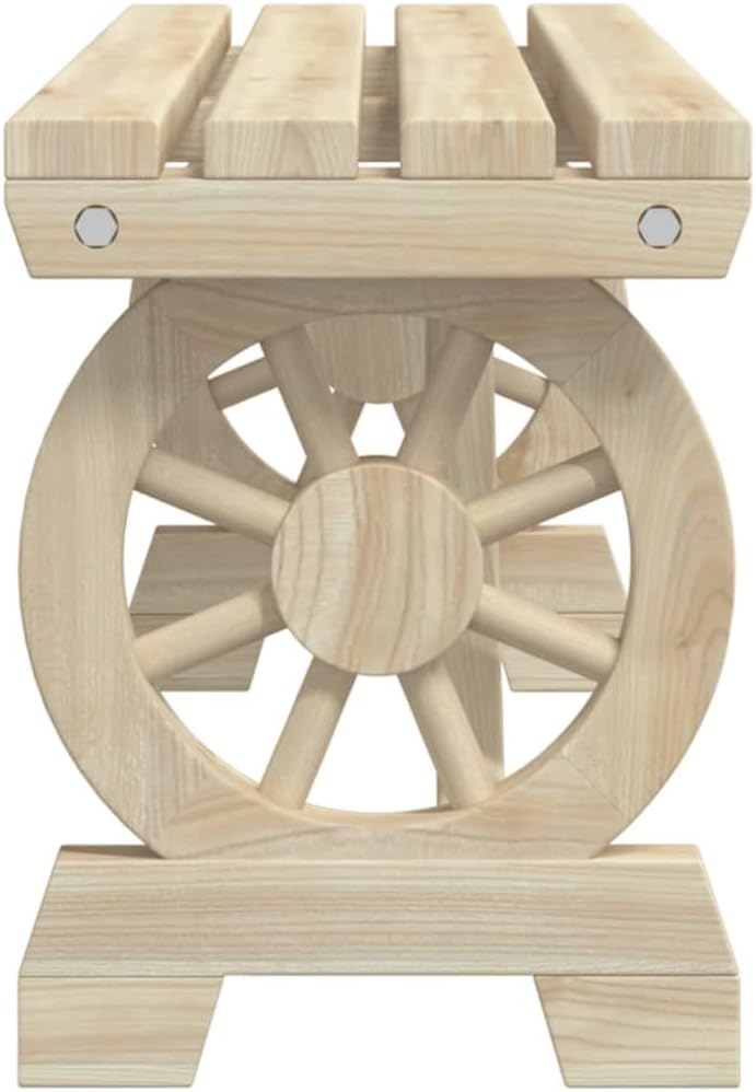2-Piece Solid Wood Fir Patio Benches Set, Outdoor Furniture for Garden Patio Terrace, Wagon Wheel Design Wooden Chairs, Sturdy Frame, 45.3' x 11' x 15.6', Natural Finish