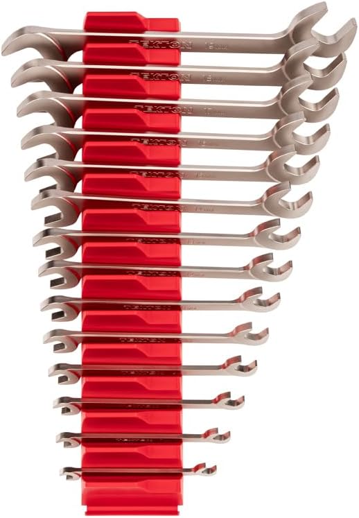 TEKTON Angle Head Open End Wrench Set with Modular Wrench Organizer, 14-Piece (6-19 mm) | WAE92501 | Made in USA