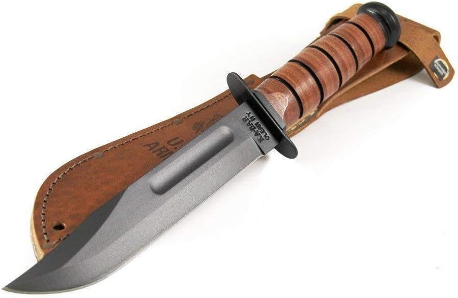KA-BAR 1220 US Army Straight Edge Fighting/Utility Knife with Leather Sheath, Beige, 7' Blade