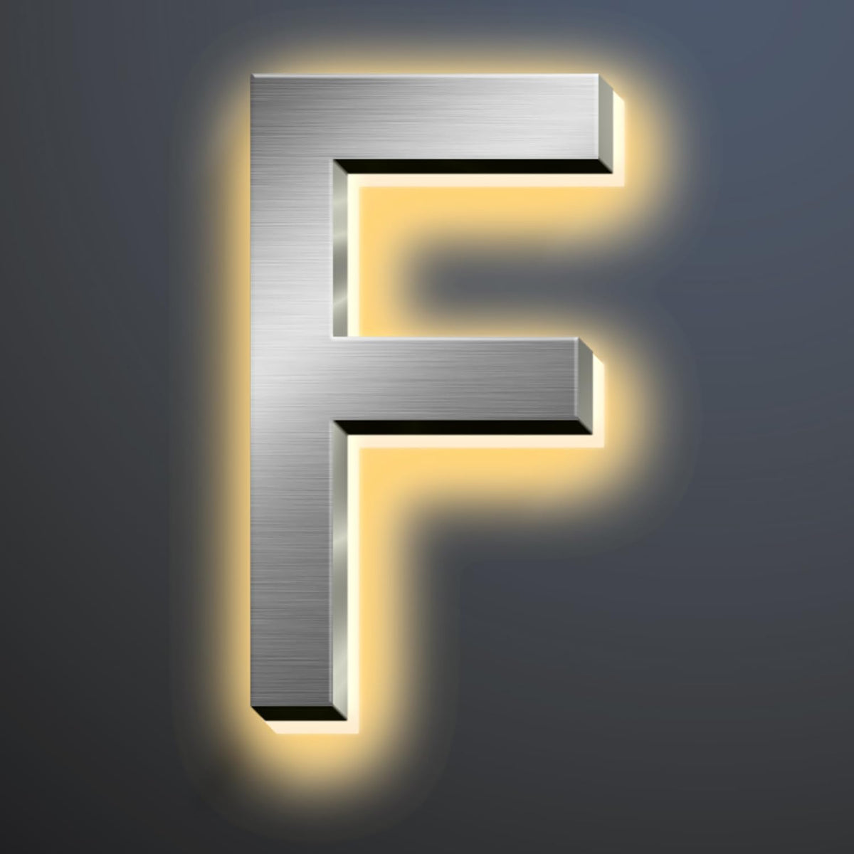 Backlit Illuminated LED House Numbers For Outside 16 Inch, Lighted Address Signs For House, Large Modern Illuminated Address Number, Brushed Silver, Warm White Light,F