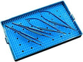 kit of 4 pcs 18cm Long Titanium Scissor Needle Holder forcep Micro Set Ophthalmic ENT Instrument with 26cm Disinfection Sterilization Tray case Box Basket
