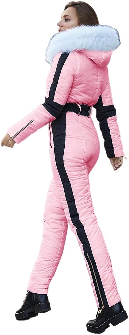 Yousify Womens Snow Suits Winter Ski Suit Onesie Outdoor Sports Waterproof Snowsuit Removable Faux Fur Collar Coat Jumpsuit