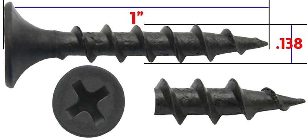 Gray Phosphate Drywall Screws: #6 x 1 COARSE Thread, Gypsum Board, Sheetrock, Plasterboard. Use for Low Cost, All Purpose (30 POUNDS ~ 10,000 Screws Approx. Count)