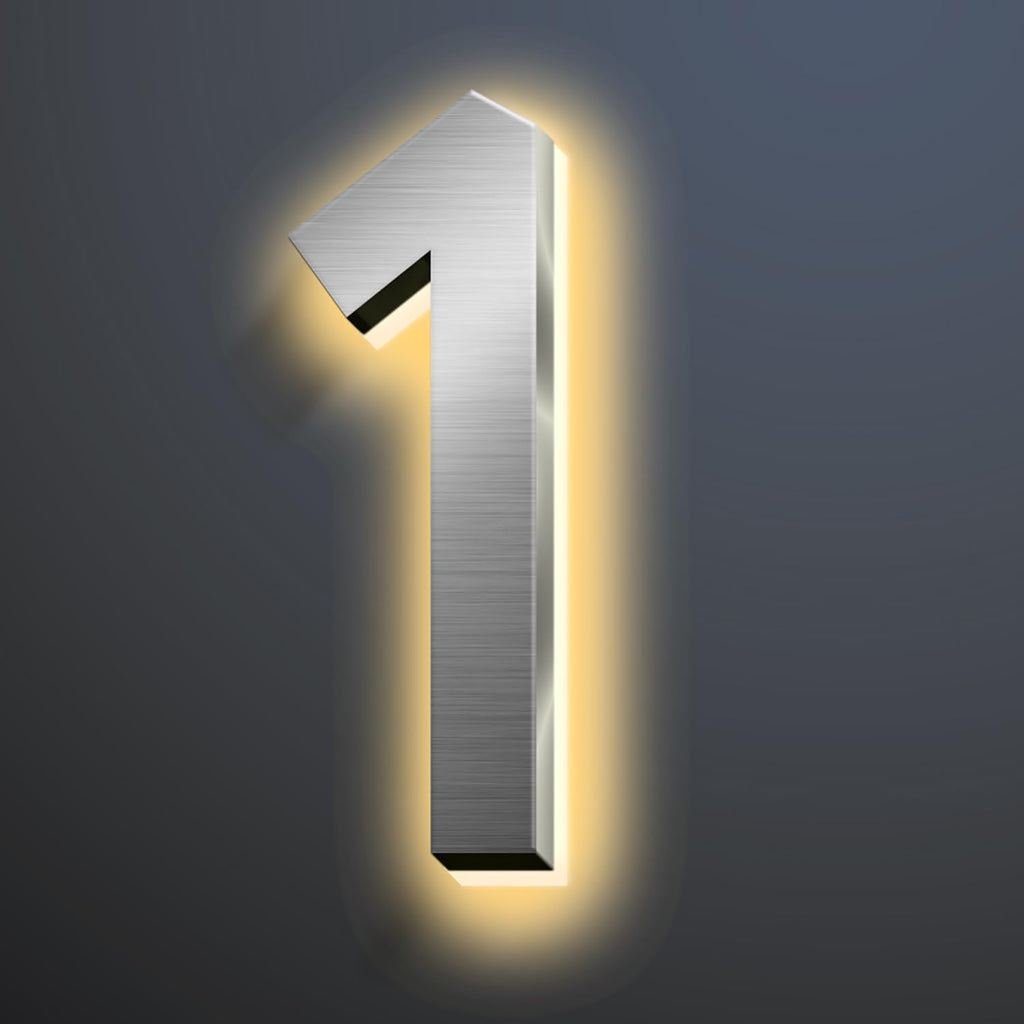 Backlit Illuminated LED House Numbers For Outside 16 Inch, Lighted Address Signs For House, Large Modern Illuminated Address Number, Brushed Silver, Warm White Light,1