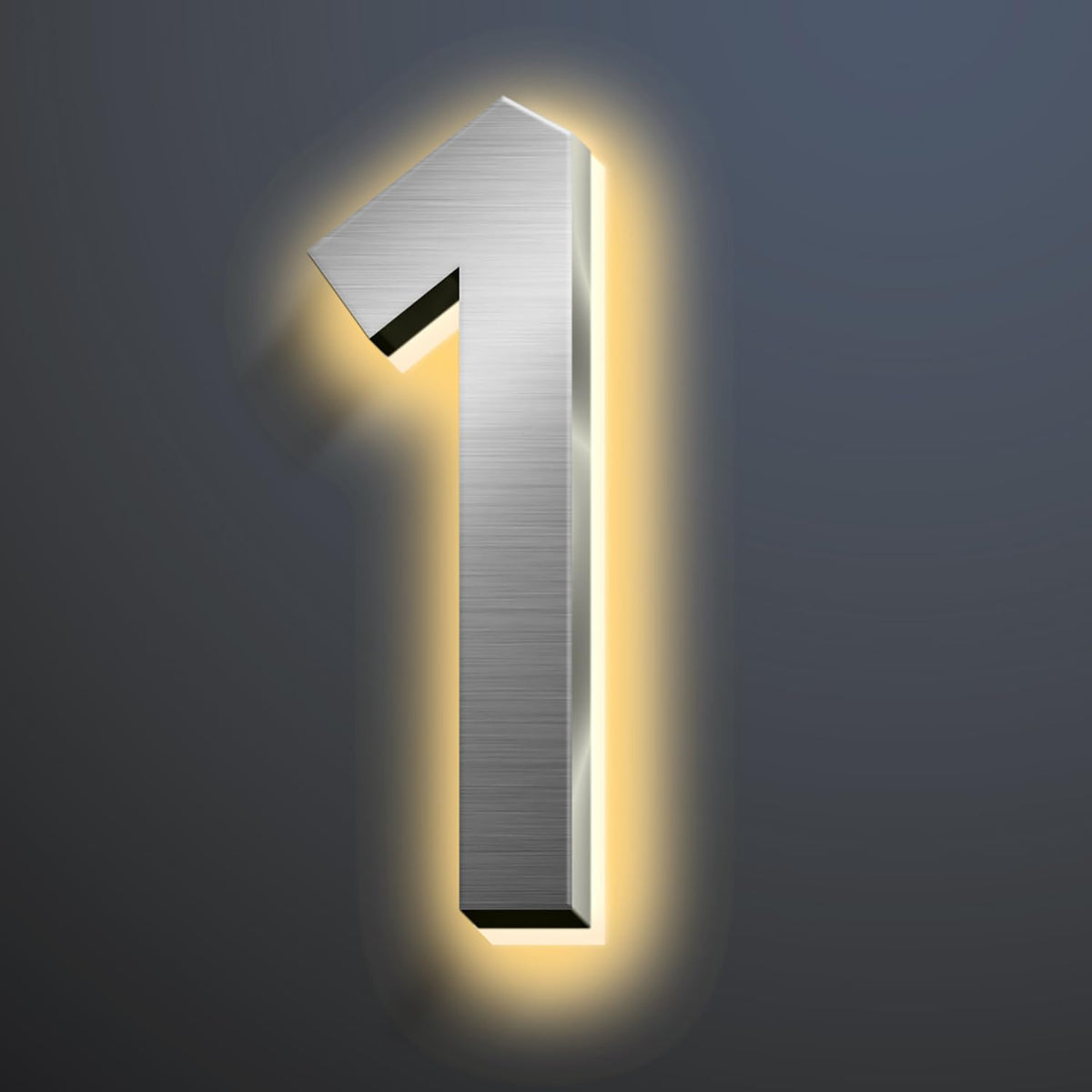 Backlit Illuminated LED House Numbers For Outside 16 Inch, Lighted Address Signs For House, Large Modern Illuminated Address Number, Brushed Silver, Warm White Light,1