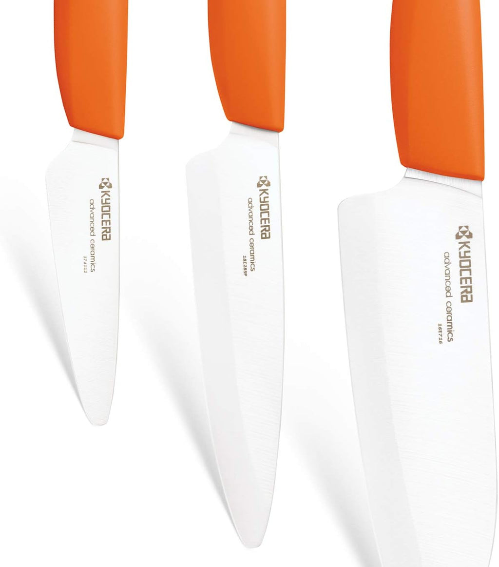 Kyocera FK-3PC-WHOR 3Piece Advanced ceramic Revolution Series Knife Set, Blade Sizes: 5.5', 4.5', 3', Orange