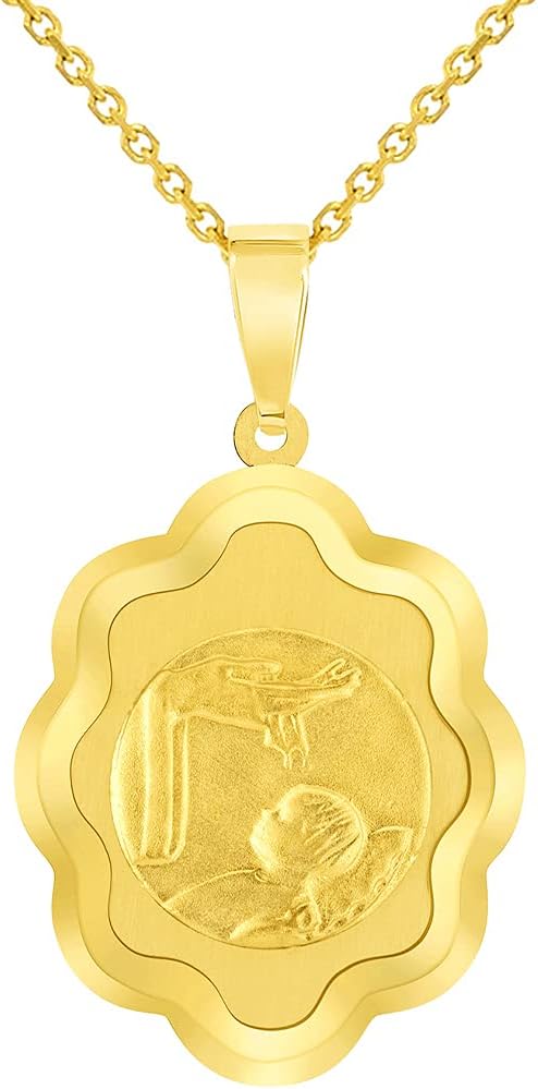 Jewelry America 14k Yellow Gold Religious Baptism Christening On Elegant Medal Pendant Necklace