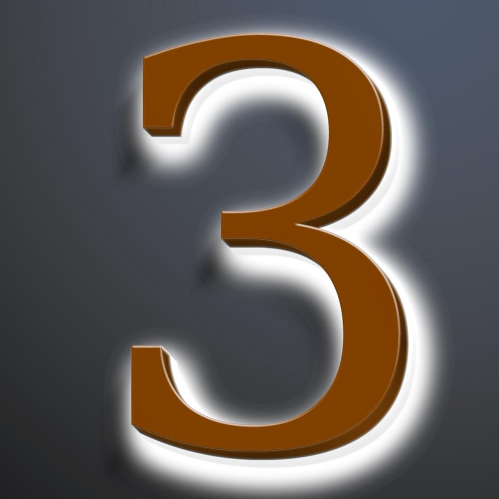 Illuminated Address Sign 16 Inch, Backlit LED Illuminated House Number For Outside, Stainless Steel Lighted Address Numbers, Modern, Trendy Signs, Brown, White Light,3
