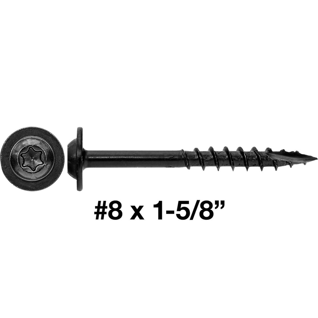8 x 1-5/8' Black Round Truss Head Multipurpose Exterior Coated Modified Cabinet Wood Screw - CASE Qty 42 Boxes 6,762 Screws