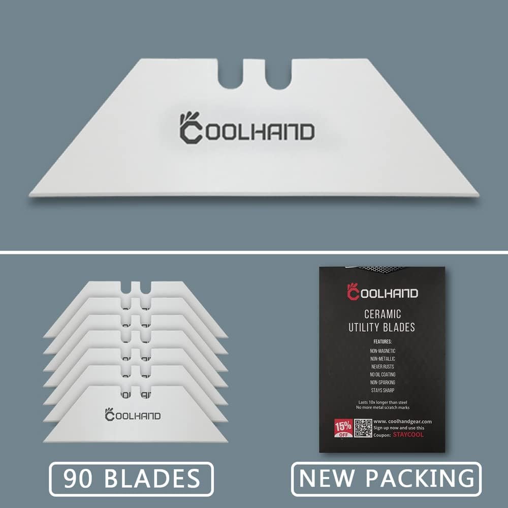 Cool Hand Zirconia Ceramic Utility Blade, Box Cutter Blade Knife, 90 Pcs per Pack, Stanley Knife Good Choice for Unwrapping Parcel Cutting Paper