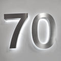 Backlit 3D LED House Number Plaque White Light 0-9 Letter A-Z Stainless Steel Illuminated Sign For Home Outdoor Address, Waterproof, Modern Floating, Brushed Silver,18 Inch,4