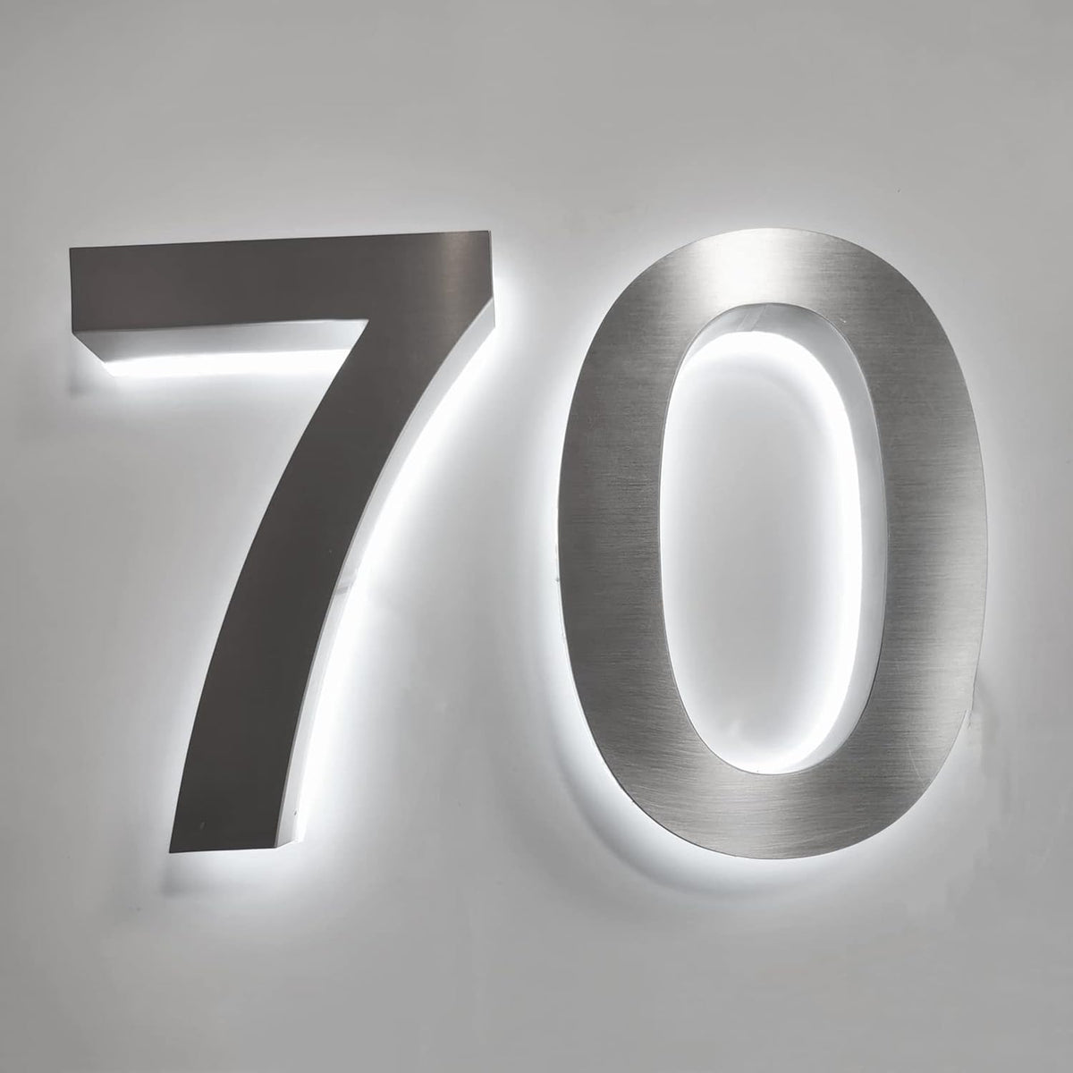 Backlit 3D LED House Number Plaque White Light 0-9 Letter A-Z Stainless Steel Illuminated Sign For Home Outdoor Address, Waterproof, Modern Floating, Brushed Silver,18 Inch,1