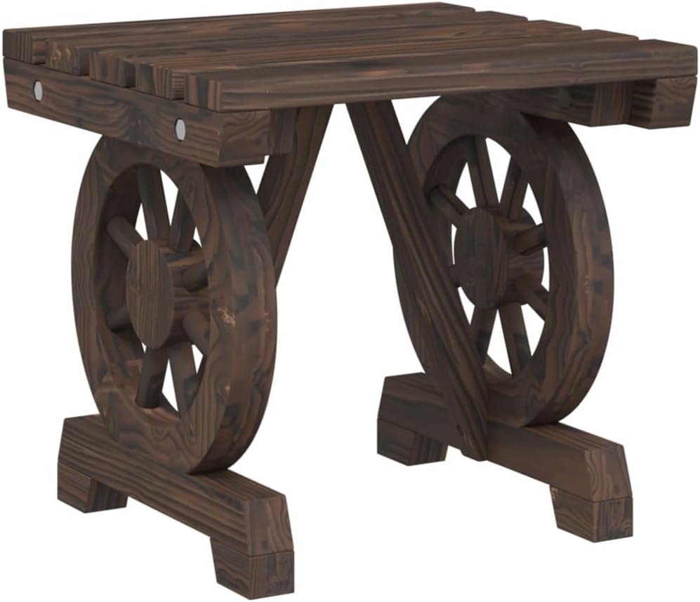 2-Piece Solid Wood Fir Outdoor Ottoman Patio Footstool Set with Wagon Wheel Design Burnt Finish for Garden Terrace and Outdoor Furniture Relaxation