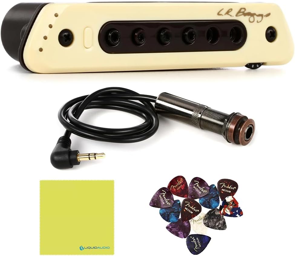 LR Baggs M80 Acoustic Guitar Magnetic Soundhole Pickup Full Range Bundle w/ 12x Fender Picks and Liquid Audio Polishing Cloth