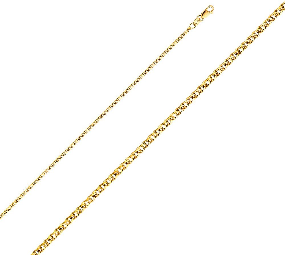 14K Yellow Gold St. Anthony Charm Medal Pendant with 1.7mm Flat Open Wheat Chain