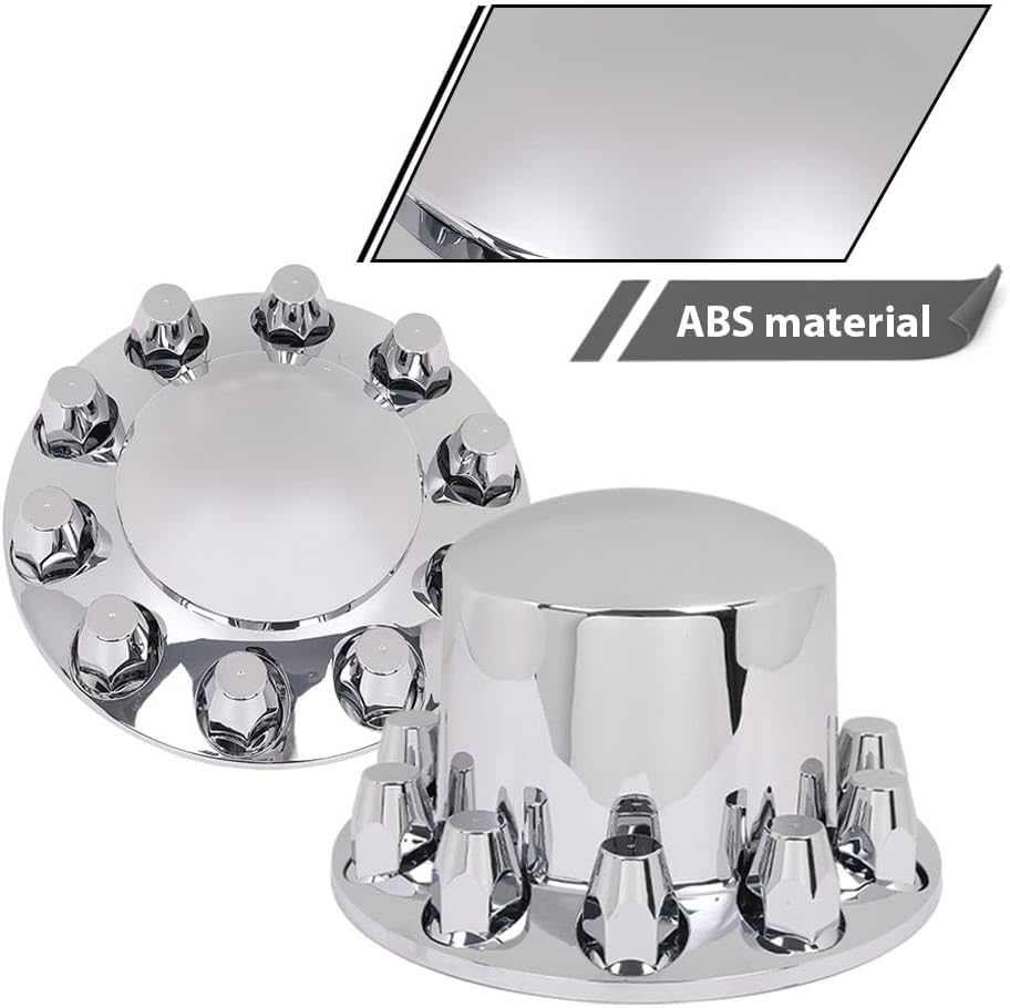DOTCOM Wheel Hub Cover Kit Front & Rear Axle Cover 33mm Lug, Fit Semi Truck with 20', 22.5' and 24.5' hub piloted Wheels,11.25' Bolt Circle Wheels Silver